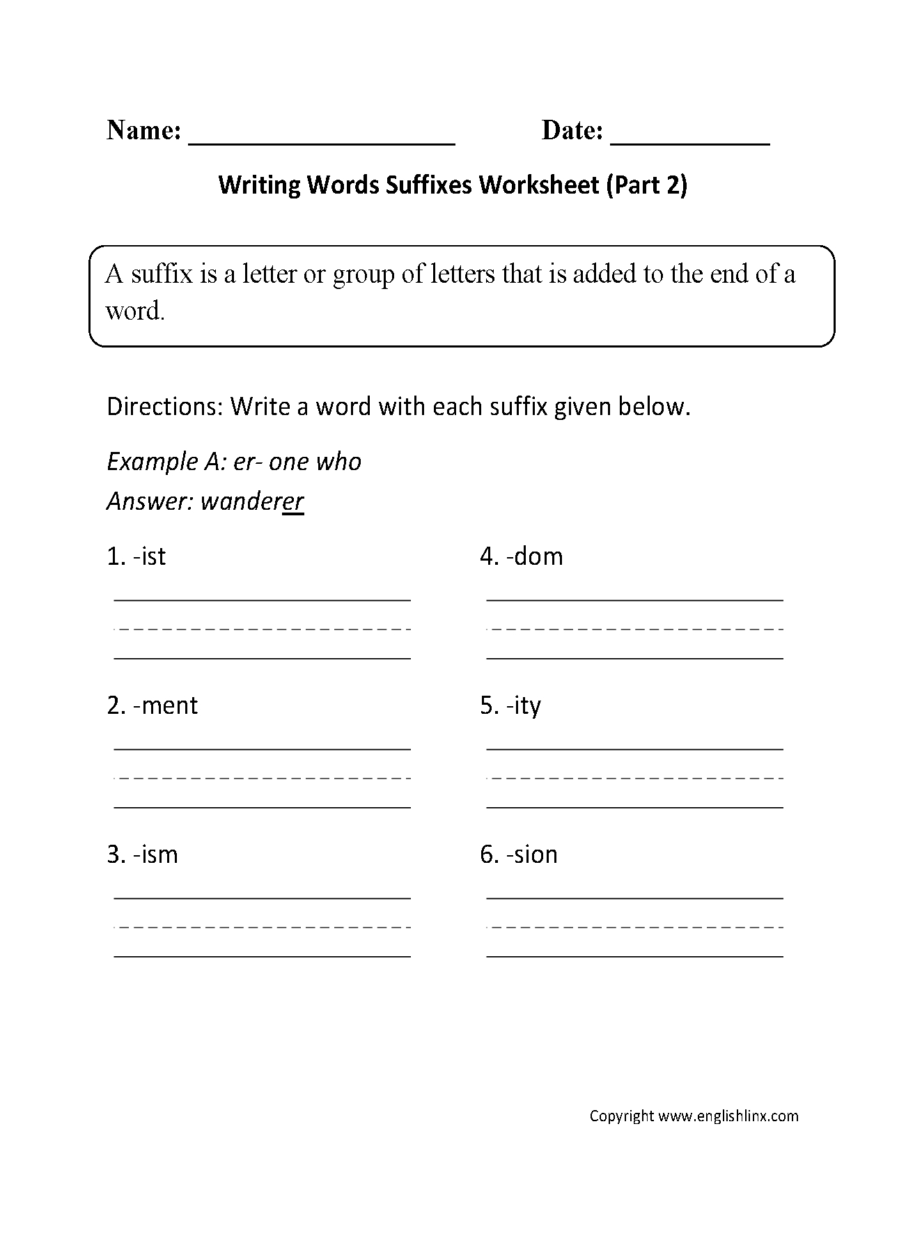 Englishlinx  Suffixes Worksheets For Suffixes Worksheets Pdf