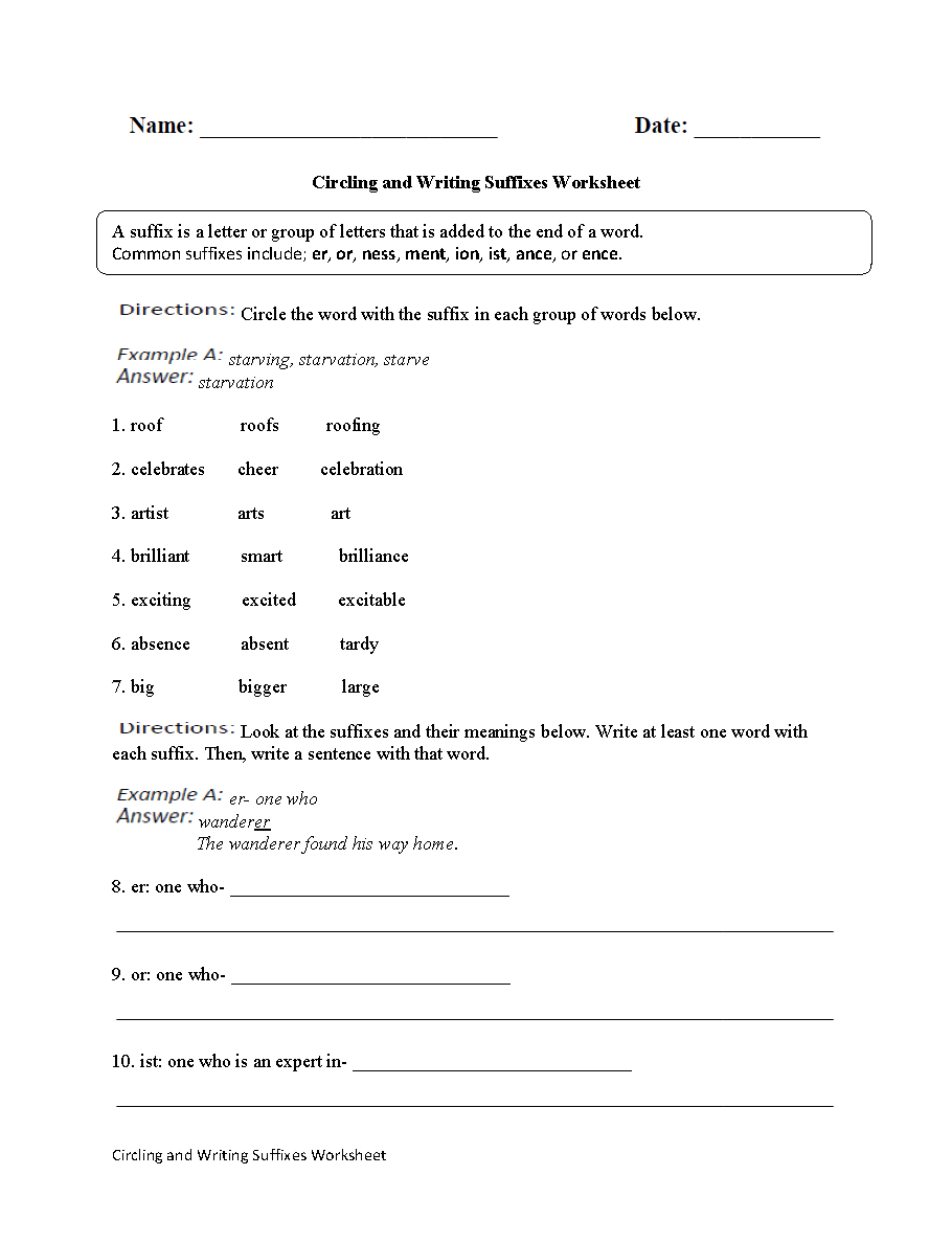 Englishlinx  Suffixes Worksheets Pertaining To Suffixes Worksheets Pdf