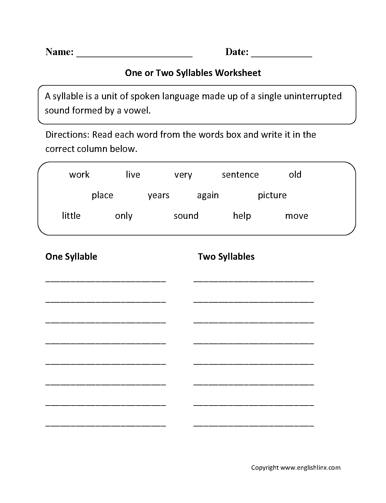 Englishlinx  Syllables Worksheets For Syllabication Worksheets Pdf