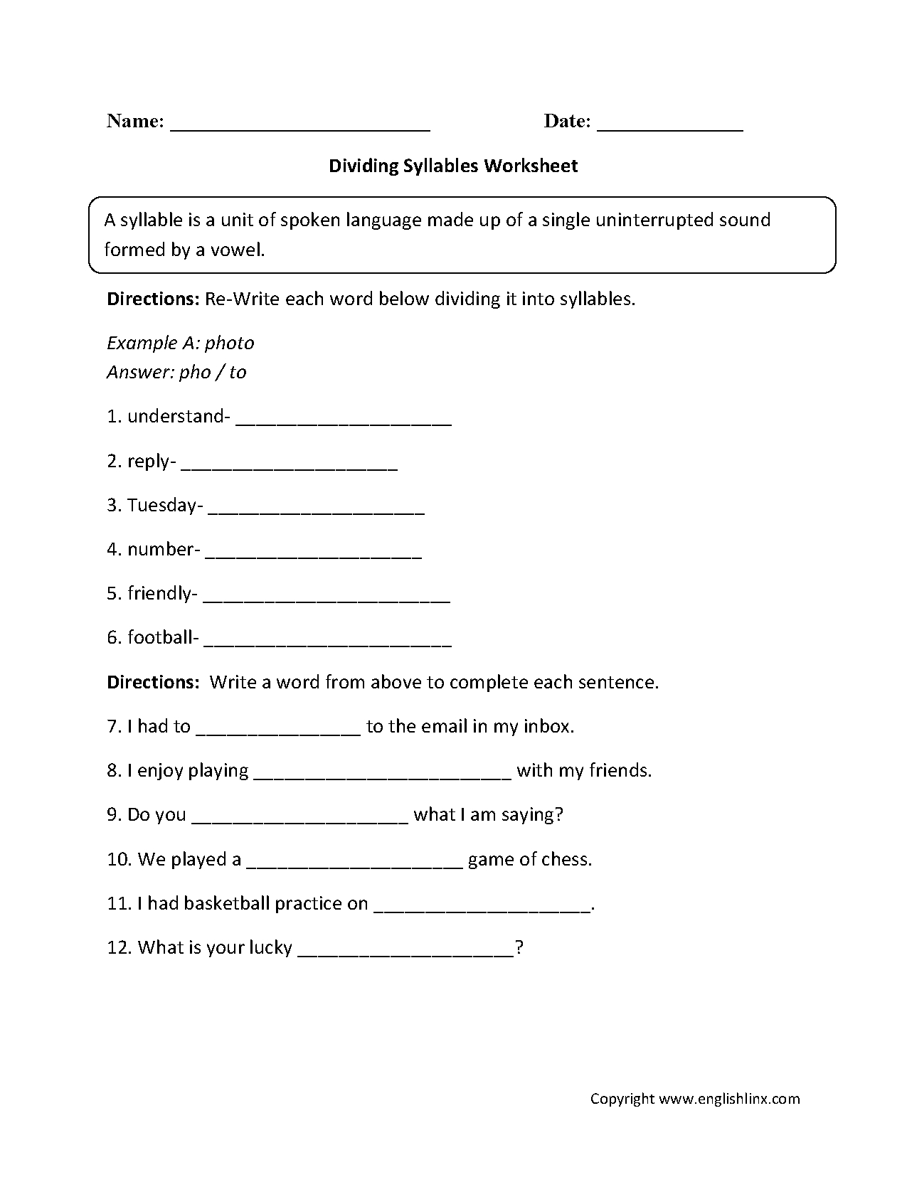 Englishlinx  Syllables Worksheets In Syllabication Worksheets Pdf