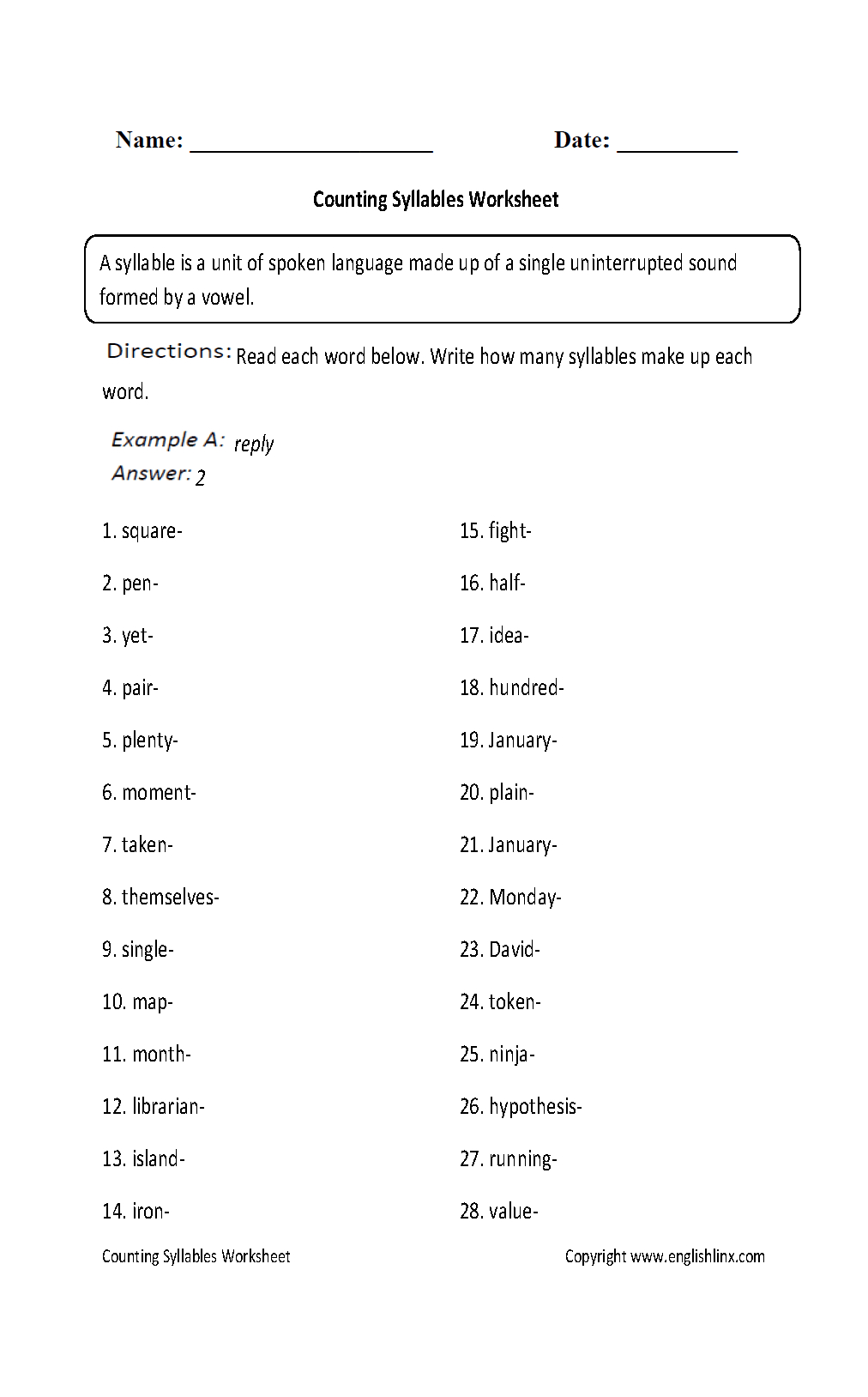Englishlinx  Syllables Worksheets Throughout Syllabication Worksheets Pdf