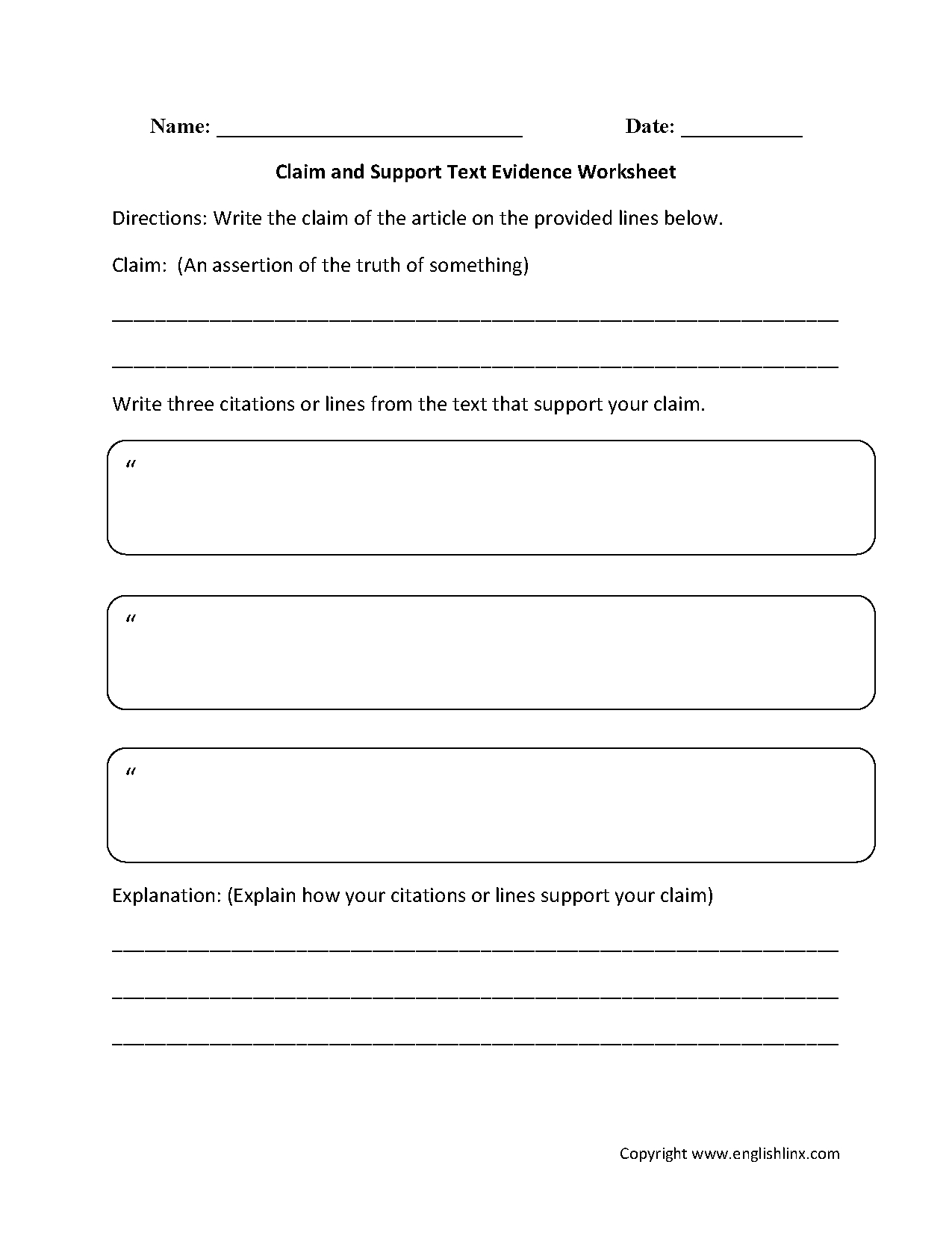 Englishlinx  Text Evidence Worksheets And Citing Textual Evidence Worksheet 6Th Grade