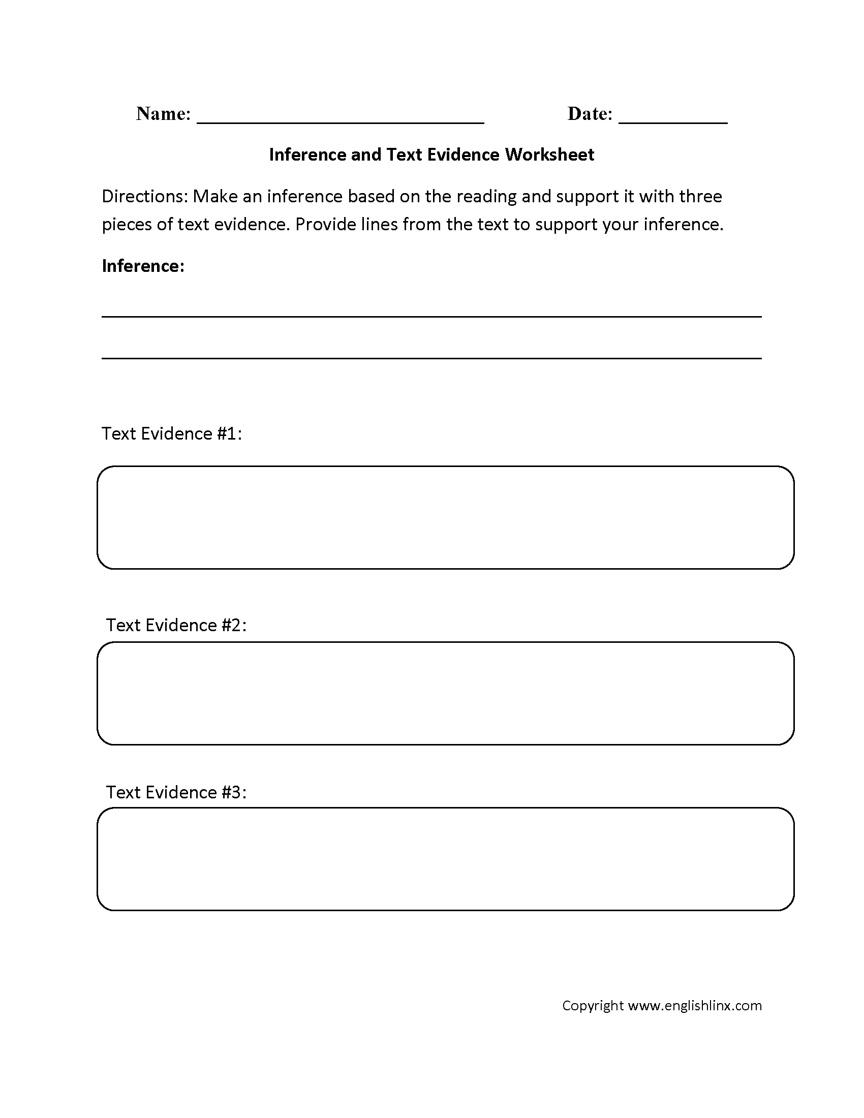 Englishlinx  Text Evidence Worksheets Pertaining To Citing Evidence Worksheet