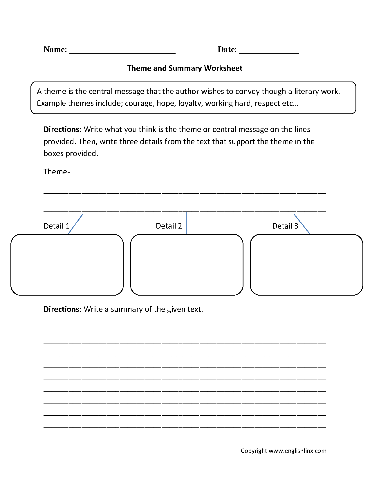 Englishlinx  Theme Worksheets Regarding Finding The Theme Of A Story Worksheets
