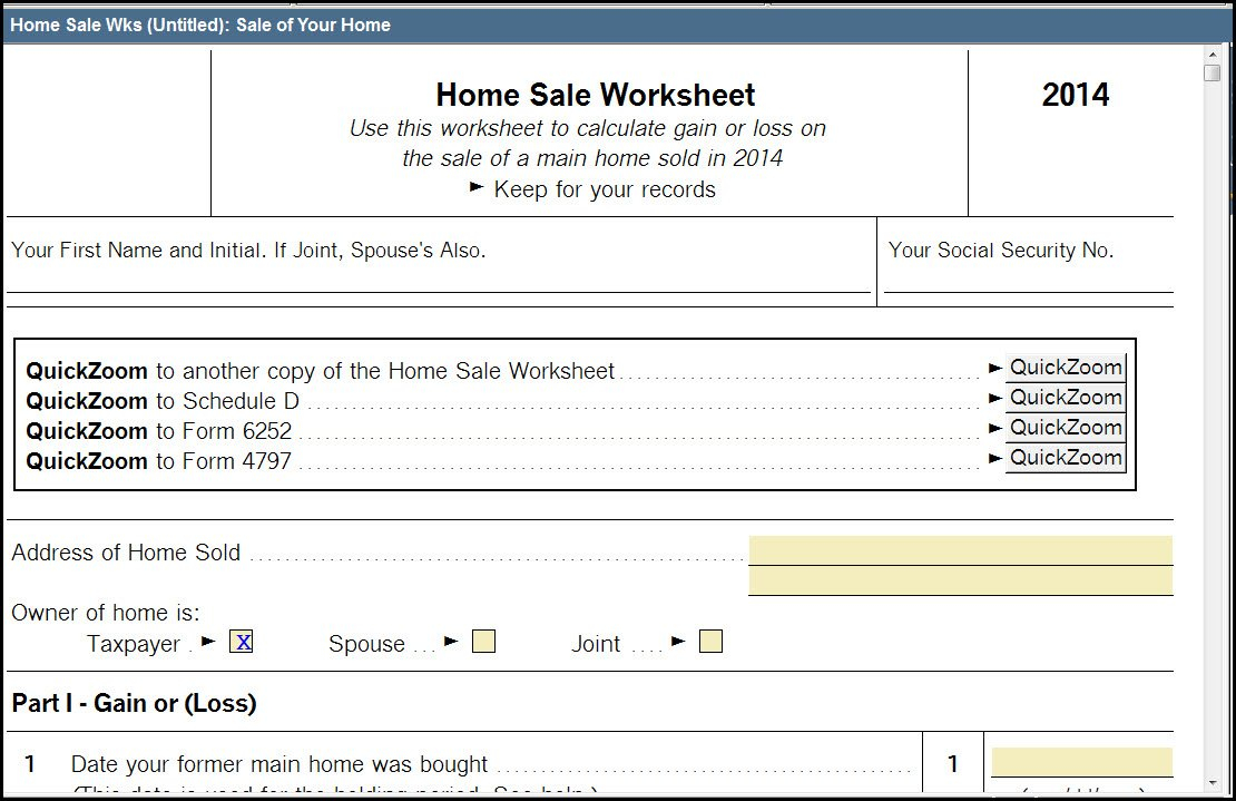 Entering A Sale Of Home With Section 121 Exclusion  Accountants Inside Sale Of Home Worksheet