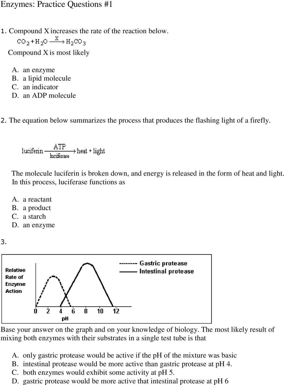 Enzymes Practice Questions 1  Pdf For Enzyme Graphing Worksheet Answer Key