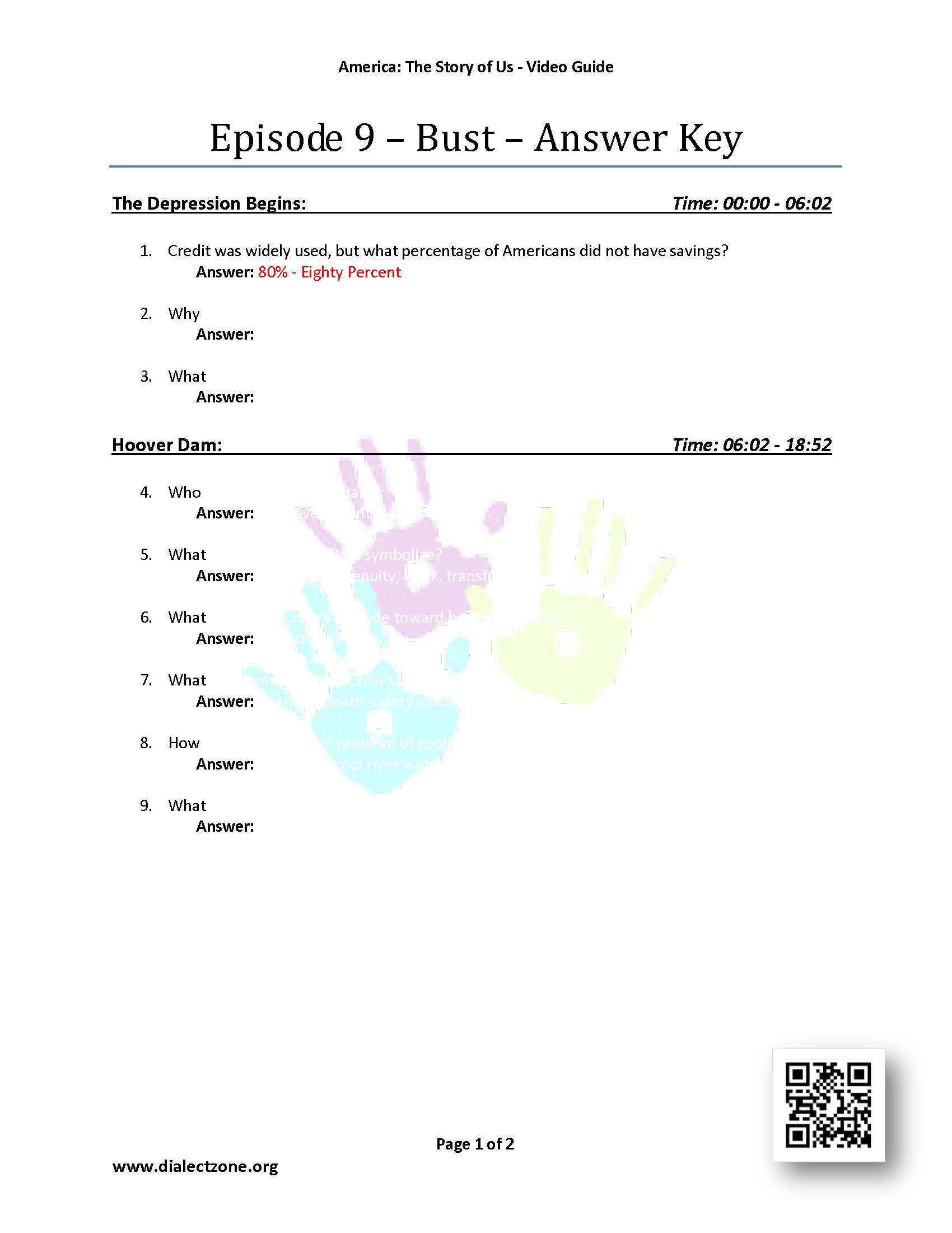 Episode 9  Bust  Answer Keys Atsouep9Key  199  Dialect Zone Pertaining To America The Story Of Us Bust Worksheet Pdf Answers