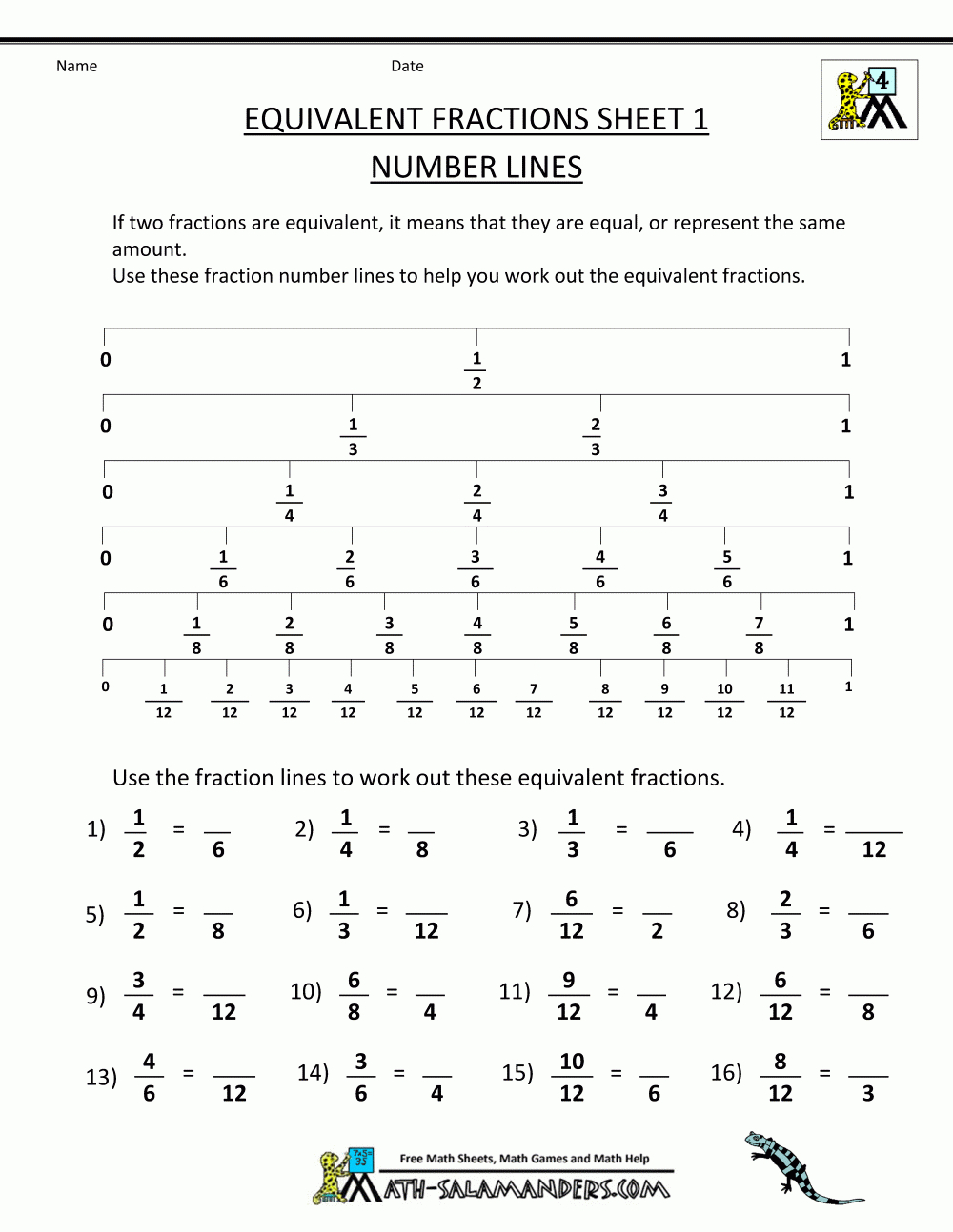 Equivalent Fractions Worksheet In Learning About Fractions Worksheets