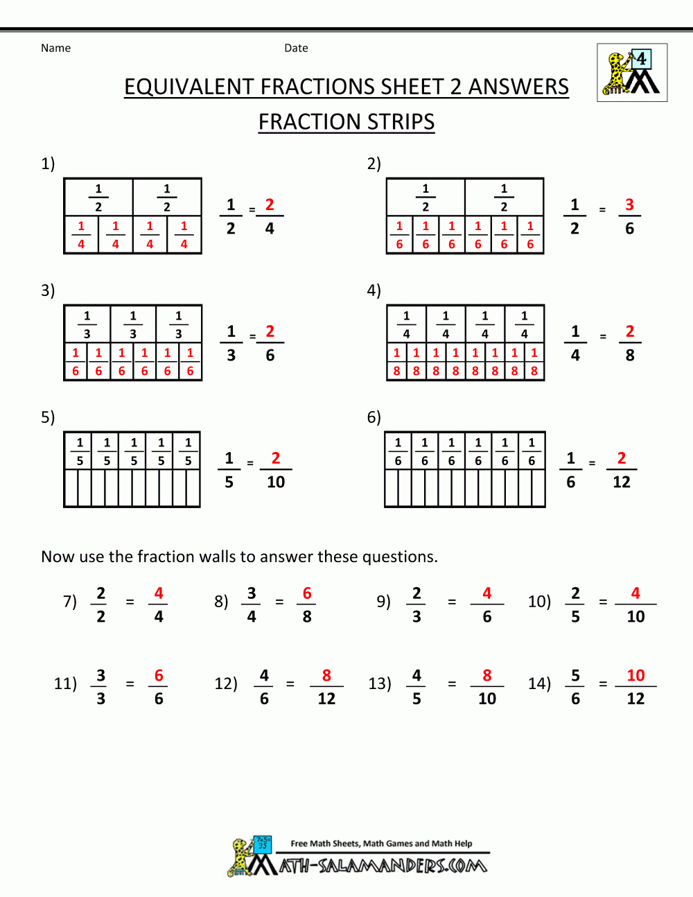 5th Grade Math Equivalent Fractions Worksheet