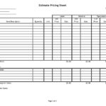Estimate Pricing Sheet Subcontractor Along With Landscape Estimate Worksheet