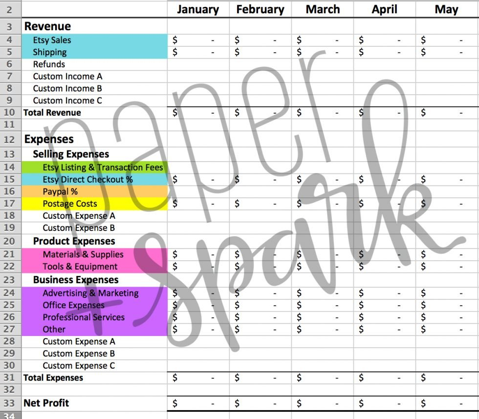 Etsy Seller Spreadsheet   Paper   Spark For Free Etsy Bookkeeping Spreadsheet