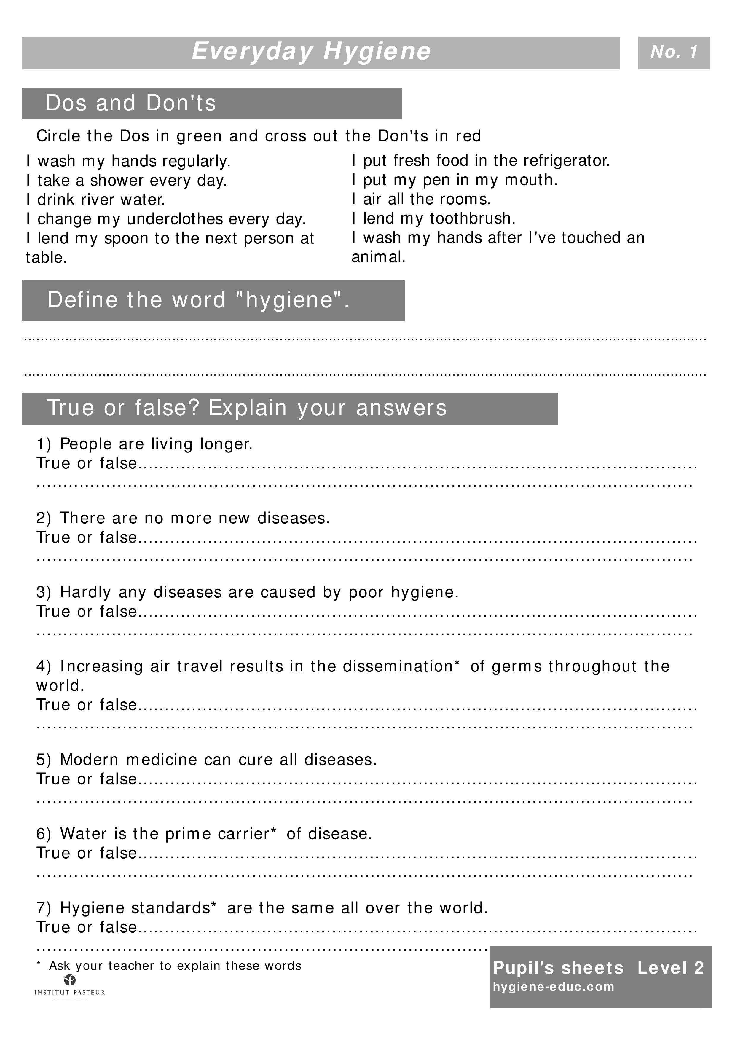 Everyday Hygiene Worksheets For Kids Level 2  Personal Hygiene Along With Personal Hygiene Worksheets Middle School