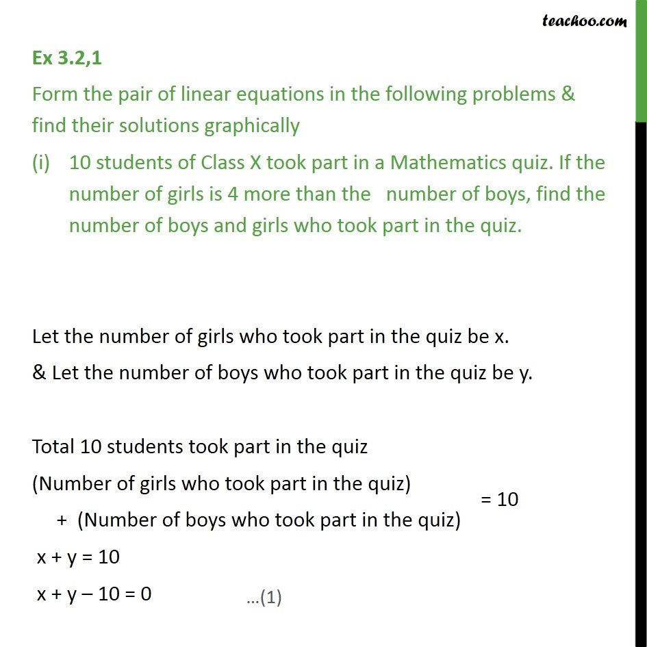 Ex 32 1 Class 10 Maths  Form Pair Of Linear Equations And Find Also Linear Equations In One Variable Class 8 Worksheets