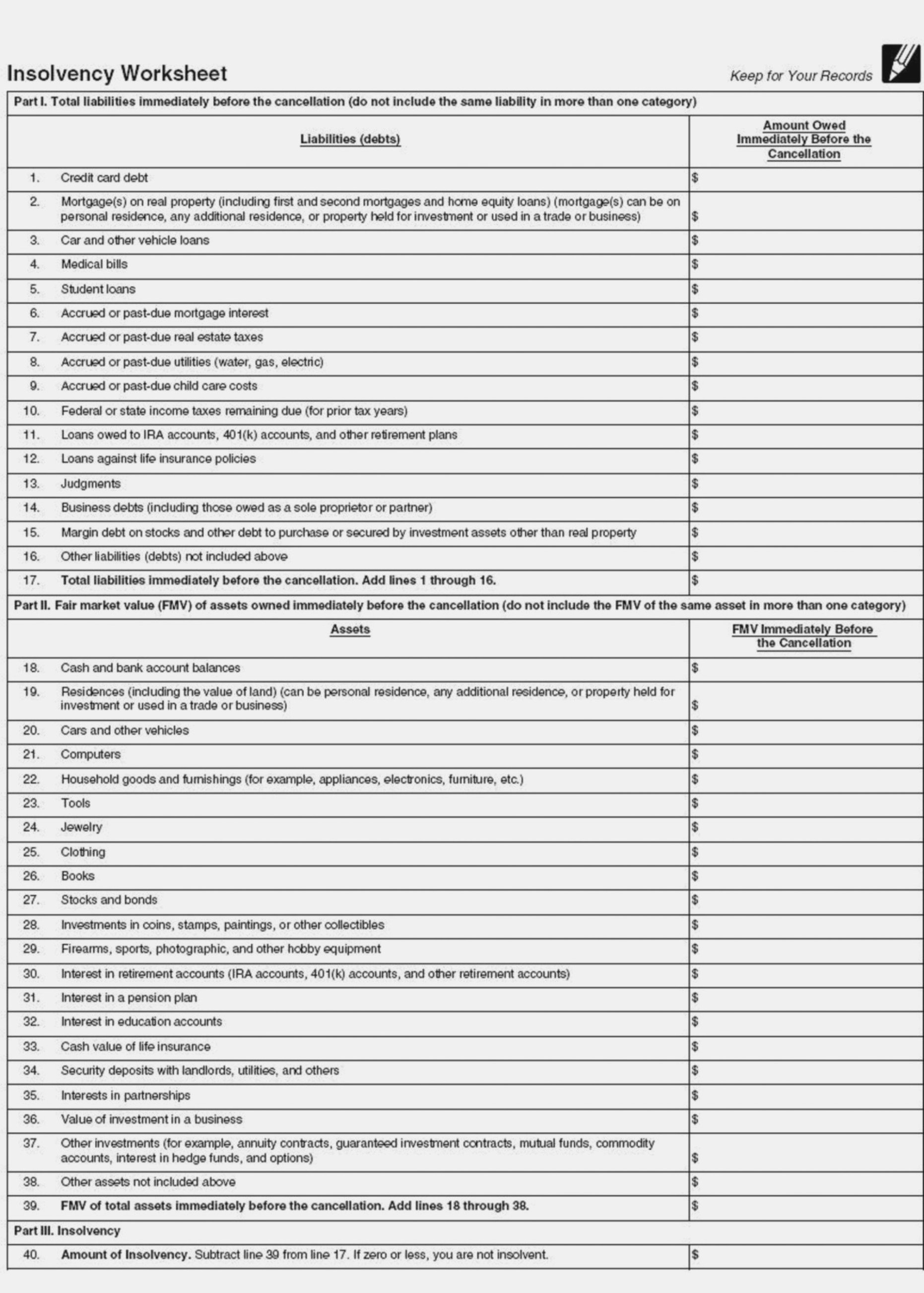 Example Insolvency Worksheet Irs – Livinghealthybulletin – Irs Form And Irs Insolvency Worksheet