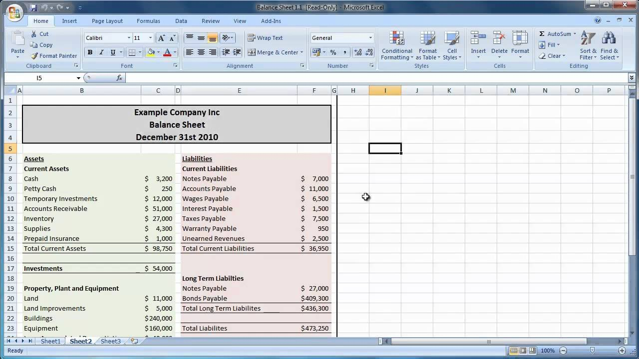 Excel 2007 How To Create A Balance Sheet Guide   Level 1   Youtube Intended For How To Set Up An Excel Spreadsheet