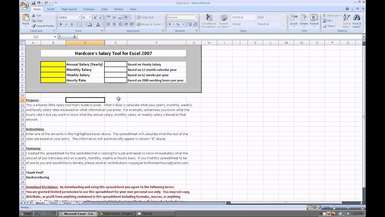 Excel 2007: Salary Tool Spreadsheet (Free To Download)   Youtube And Download Spreadsheet Free