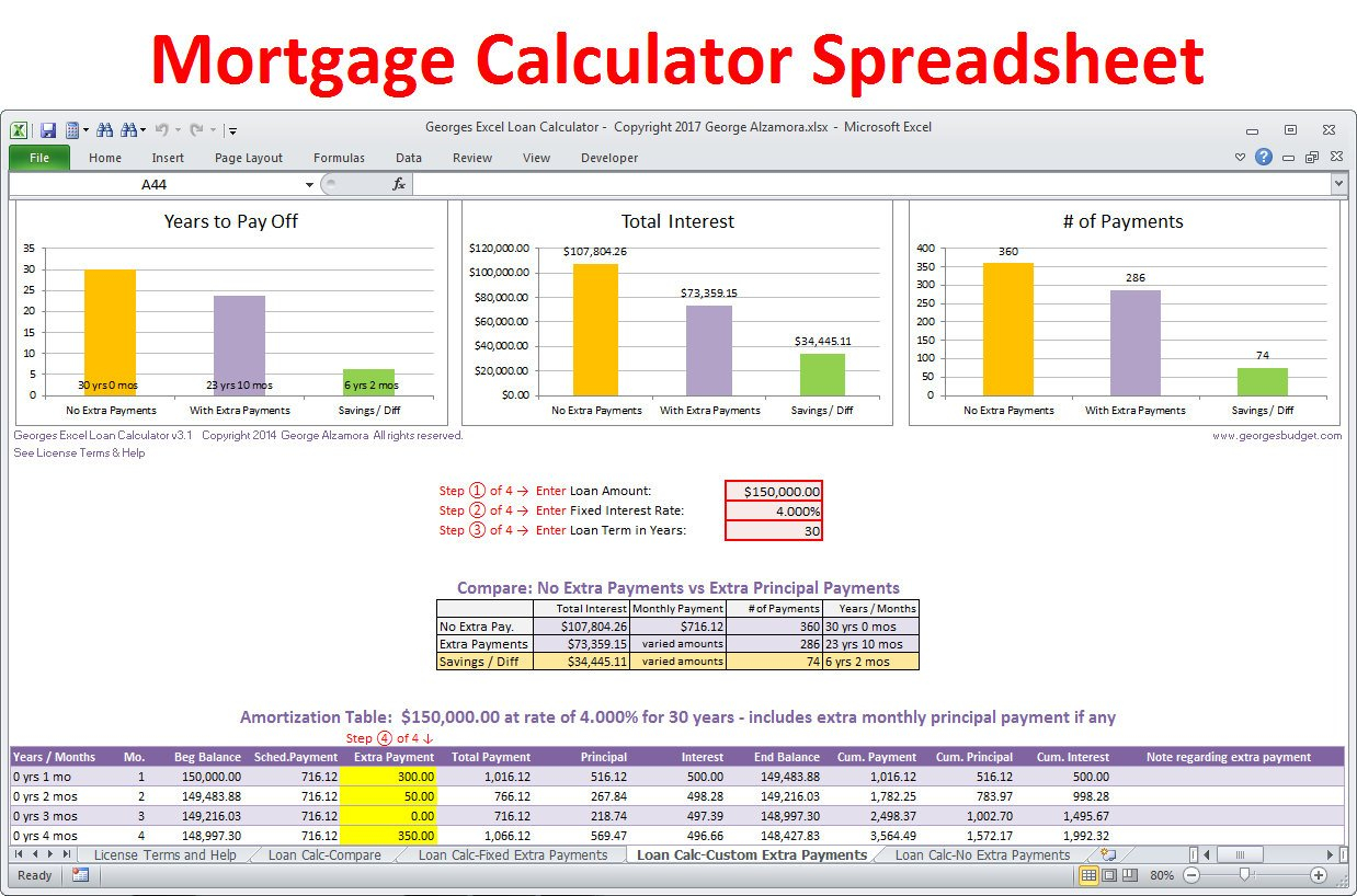 Excel Mortgage Calculator Home Loan Calculator Spreadsheet  Etsy As Well As Mortgage Loan Worksheet