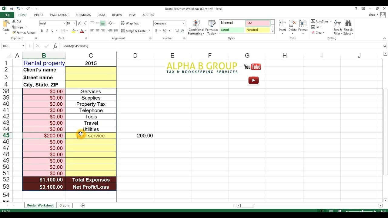Excel Tutorial Video For Rentals   Alpha B   Youtube Intended For Landlord Bookkeeping Spreadsheet