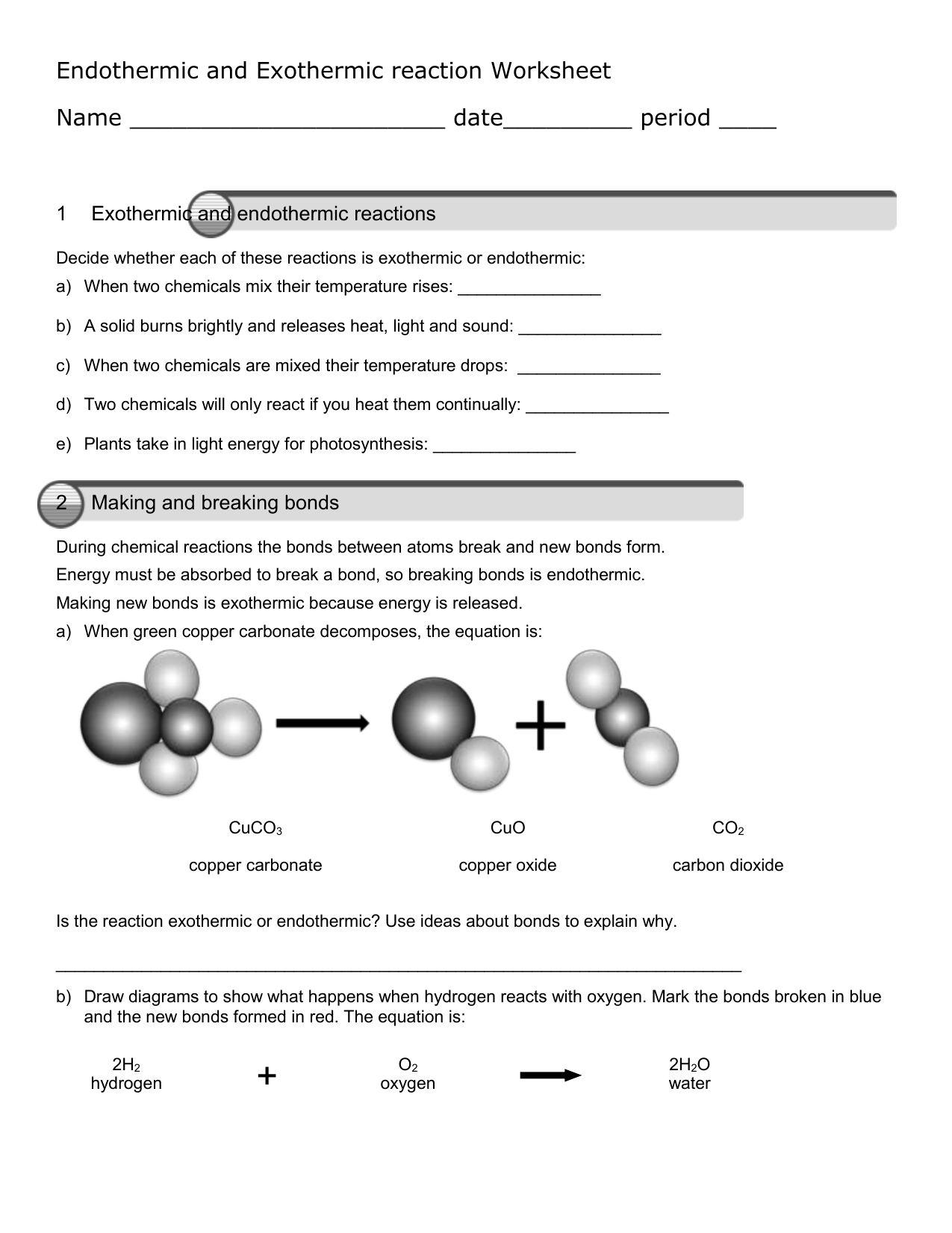 Exothermic And Endothermic Chemical Reactions For Endothermic And Exothermic Reaction Worksheet Answers
