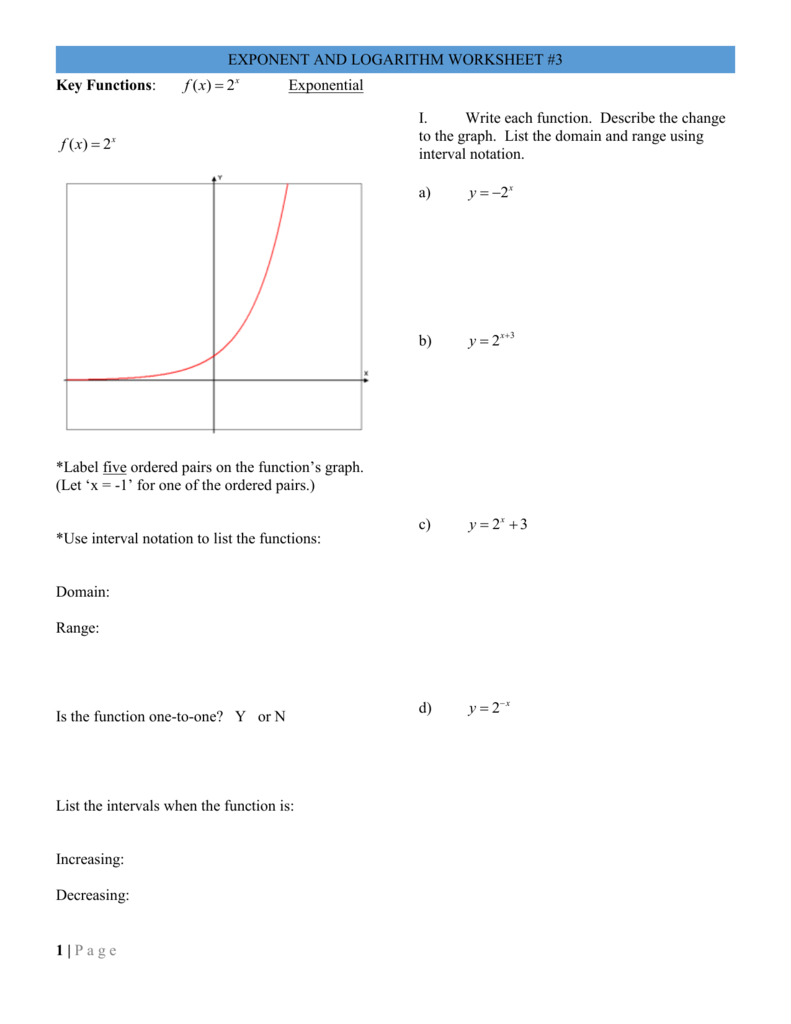 Exponent And Logarithm Worksheet 3 Regarding Graphing Logarithmic Functions Worksheet