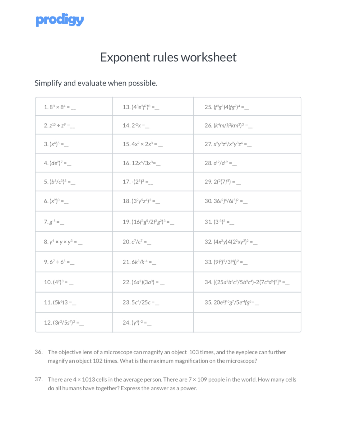 Exponent Rules 7 Key Strategies To Solve Tough Equations  Prodigy Together With Exponent Rules Worksheet With Answers
