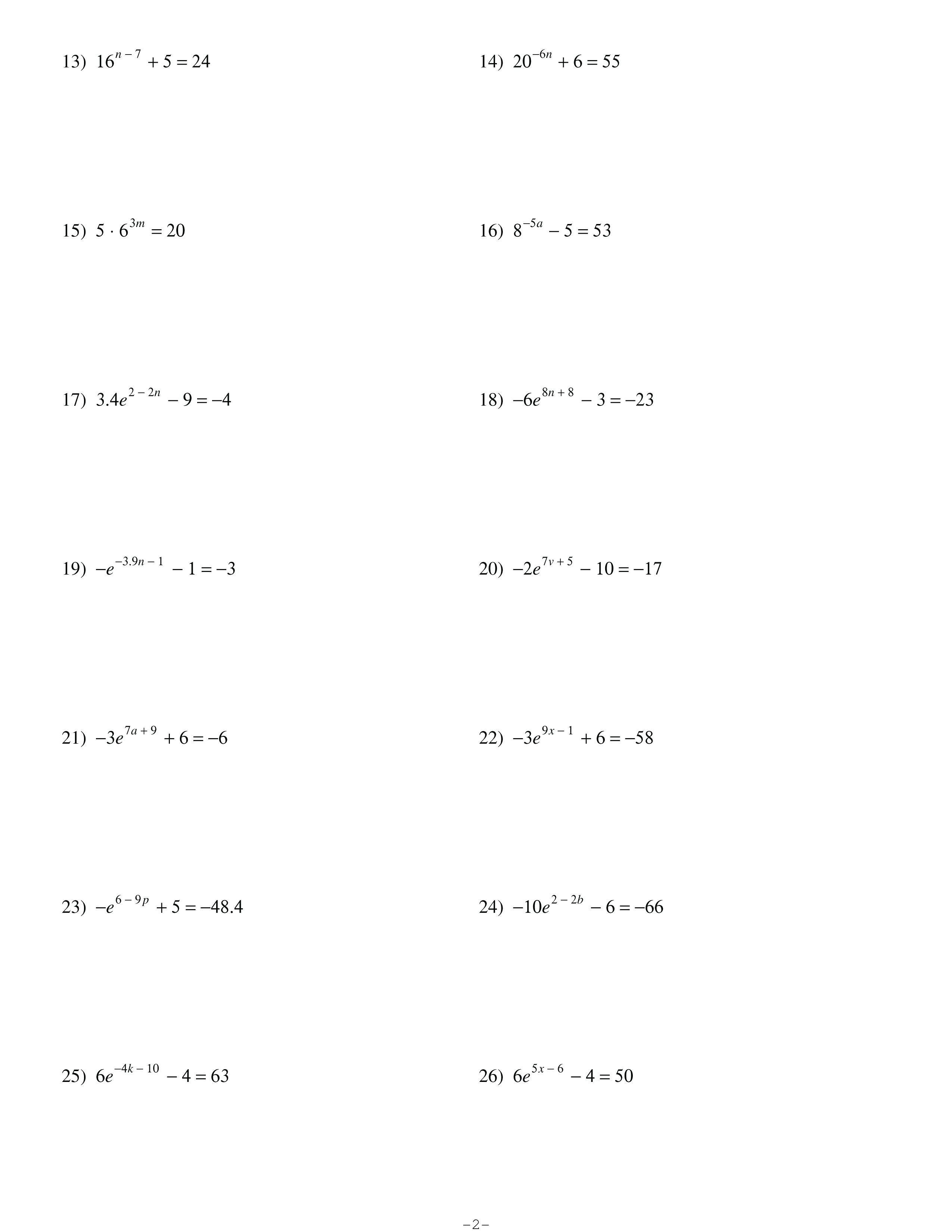 Exponential Equations Worksheet Math Solving Exponential Equations And Solving Exponential Equations Worksheet With Answers