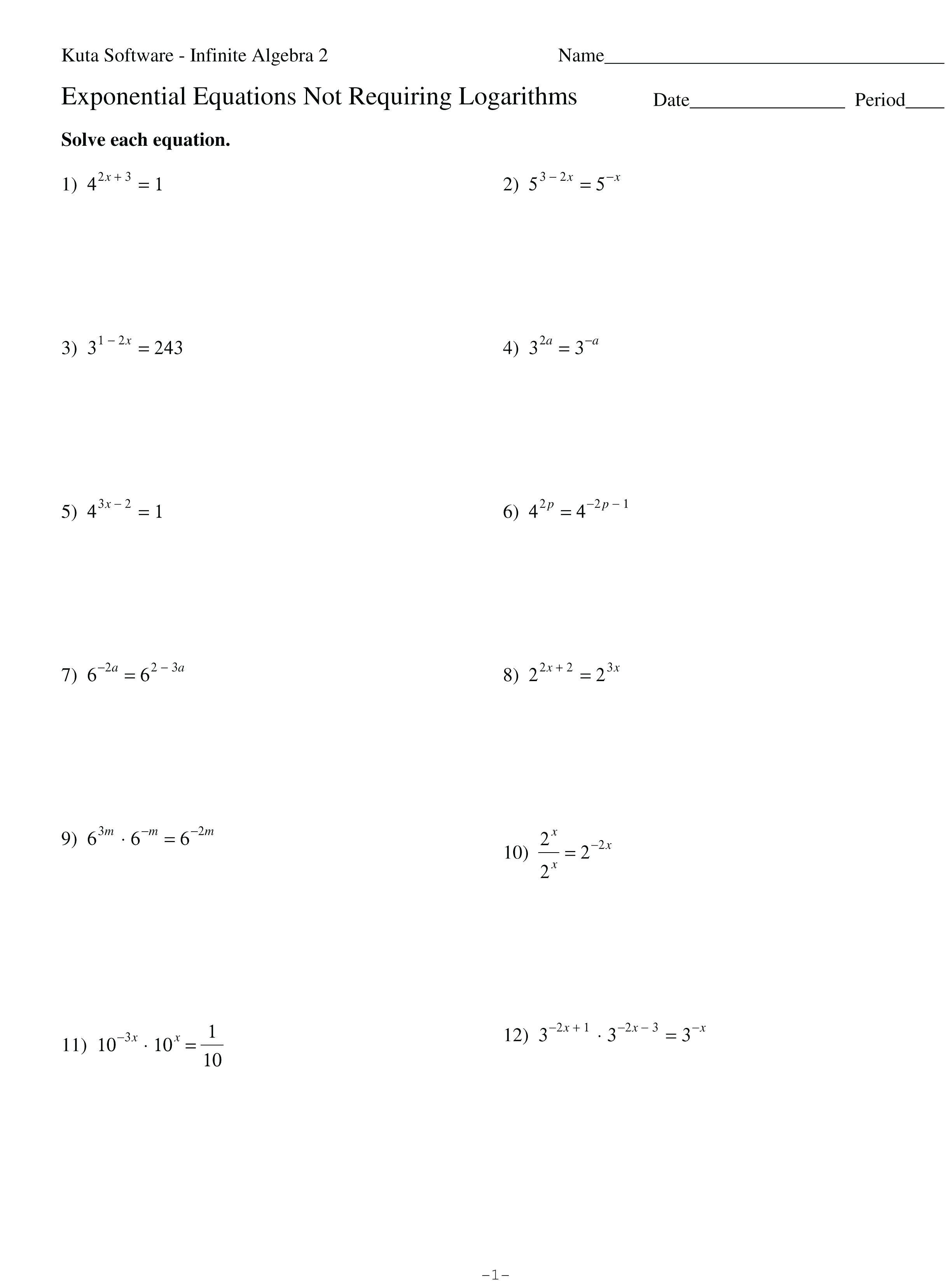 Exponential Equations Worksheet Math Solving Exponential Equations Inside Solving Exponential Equations With Logarithms Worksheet
