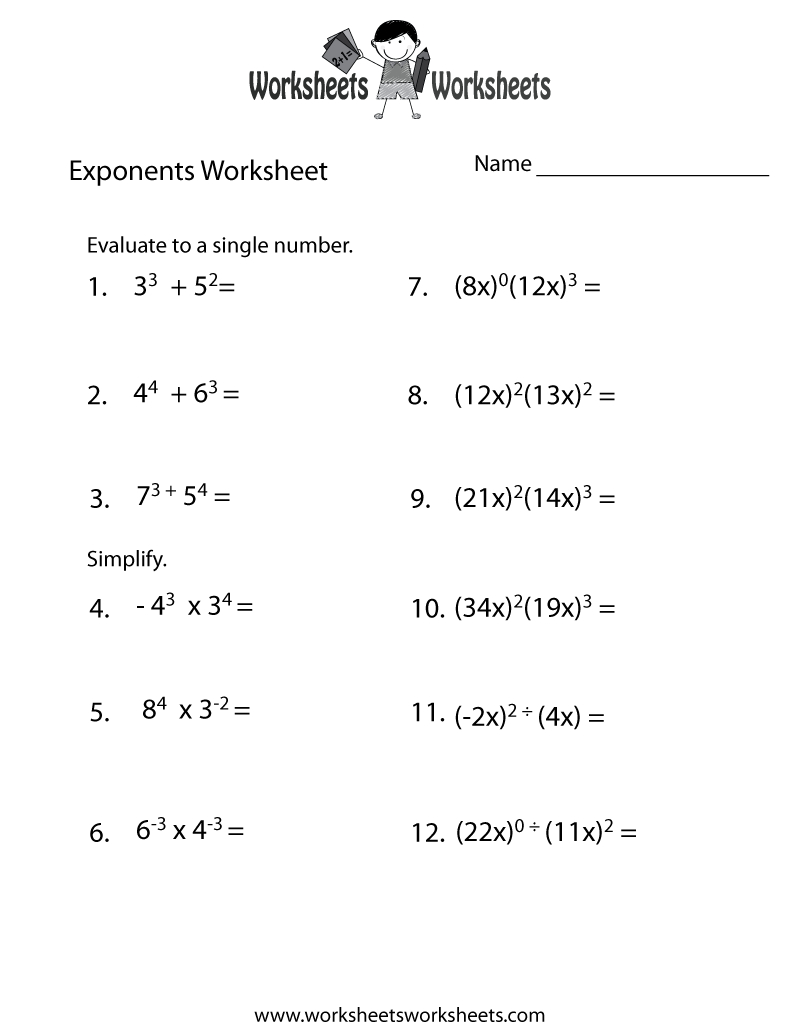 Exponents Review Worksheet  Free Printable Educational Worksheet Regarding Exponents Worksheets Grade 8 Pdf
