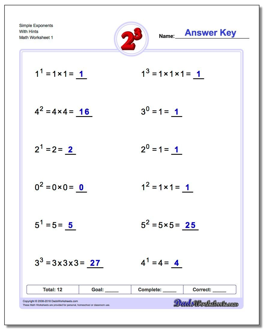 Exponents Worksheets With Exponent Worksheet Answers