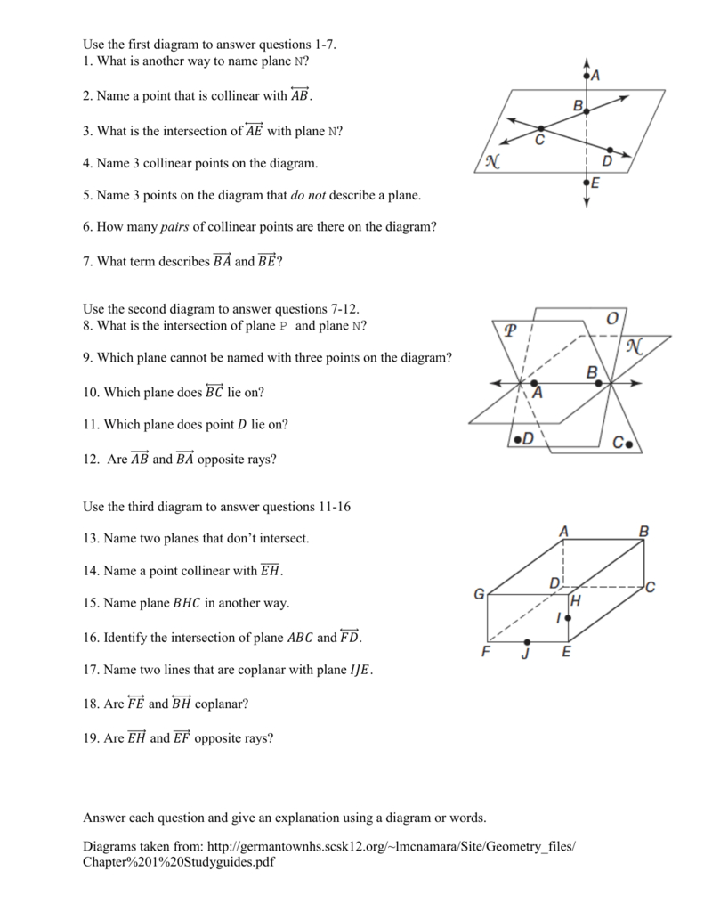 Extra Practice With Points Lines And Planes Throughout 1 1 Points Lines And Planes Worksheet Answers