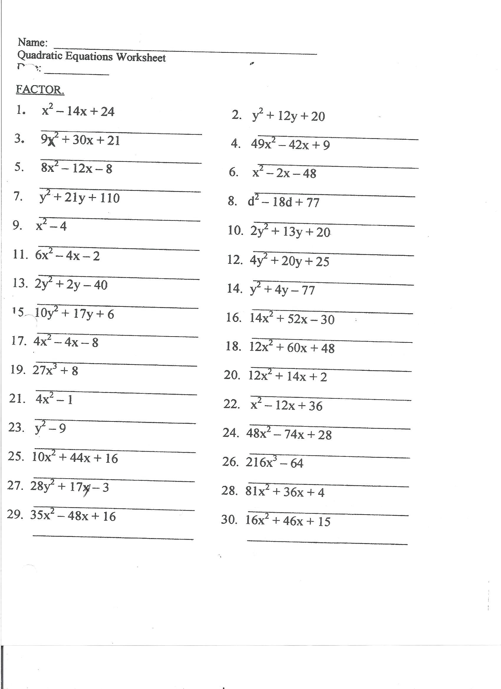 Factorgrouping Formula Math Solve These Quadratic Equation Regarding Factoring By Grouping Worksheet