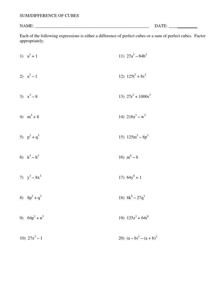 Factoring Difference Of Squares Worksheet  Briefencounters Inside Factoring Difference Of Squares Worksheet