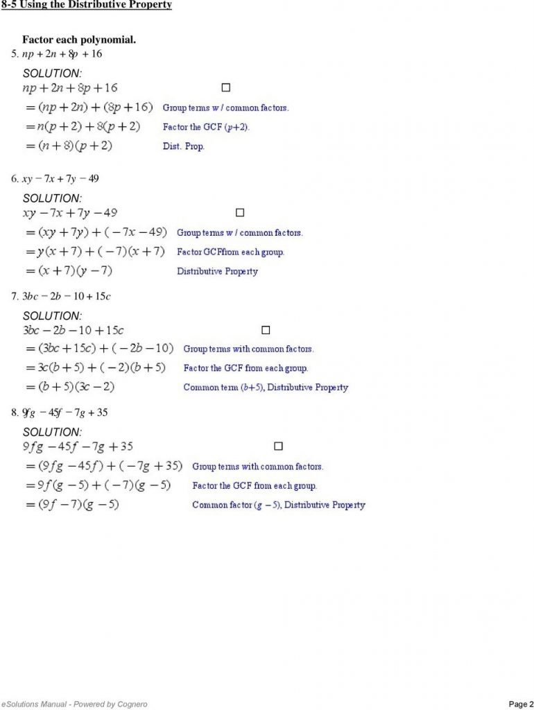 Factoring Using The Distributive Property Worksheet 10 2 Answers As Well As Factoring Using The Distributive Property Worksheet 10 2 Answers