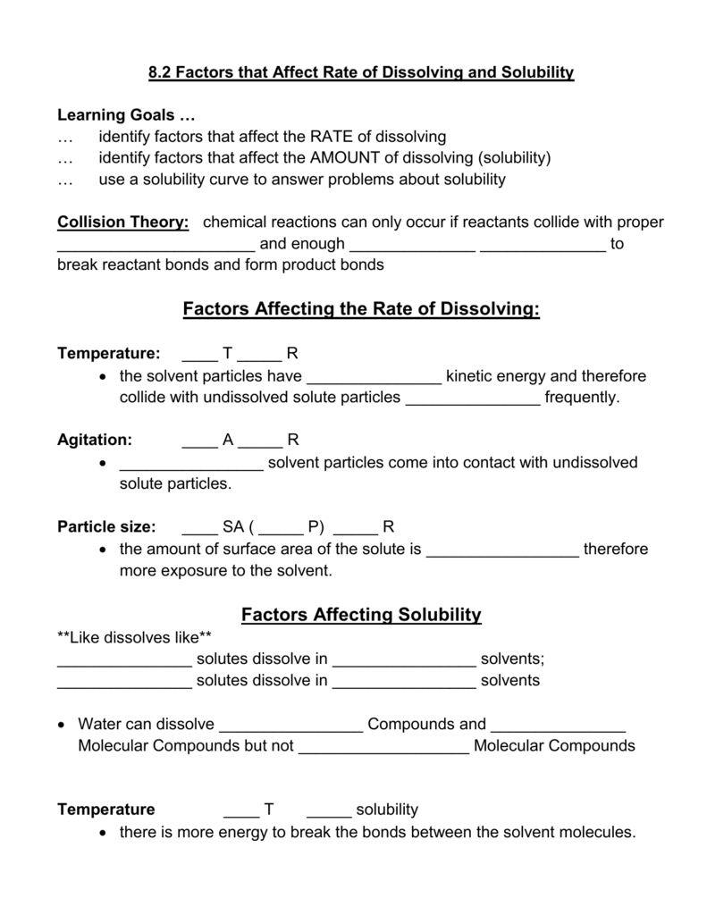 Factors Affecting The Rate Of Dissolving With Factors Affecting Solubility Worksheet Answers