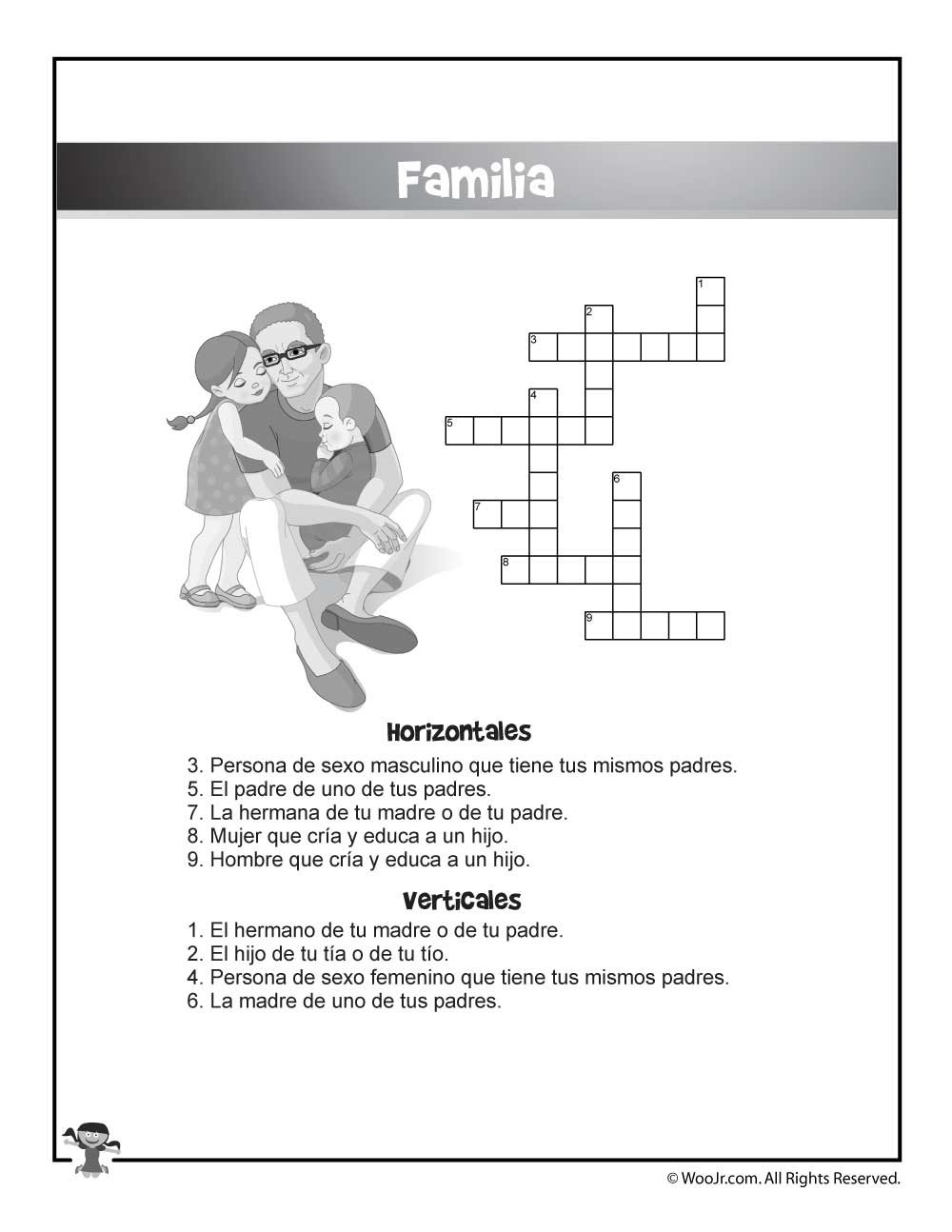 Familia Spanish Crossword Puzzle  Woo Jr Kids Activities With English To Spanish Worksheets