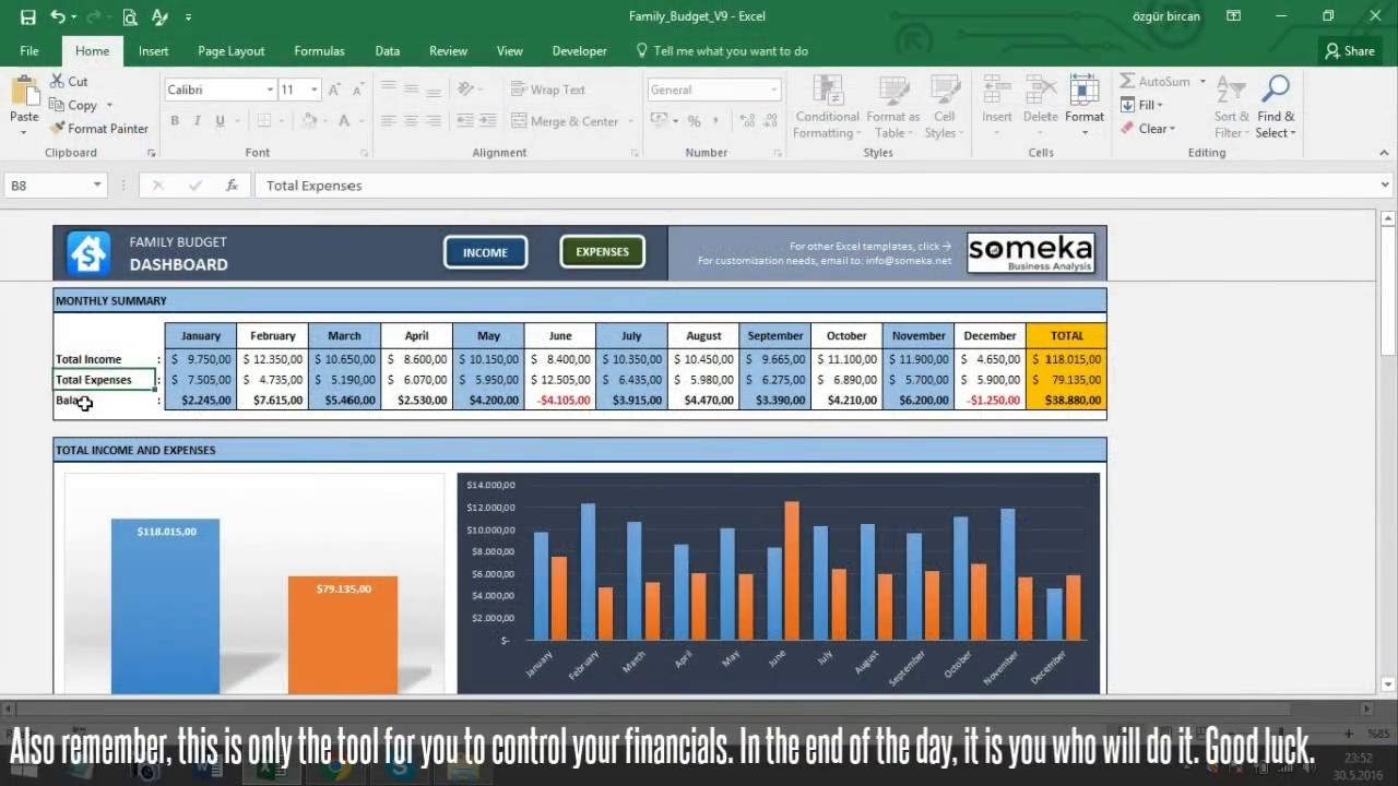 Family Budget   Excel Budget Template For Household   Youtube For Budgeting Tool Excel