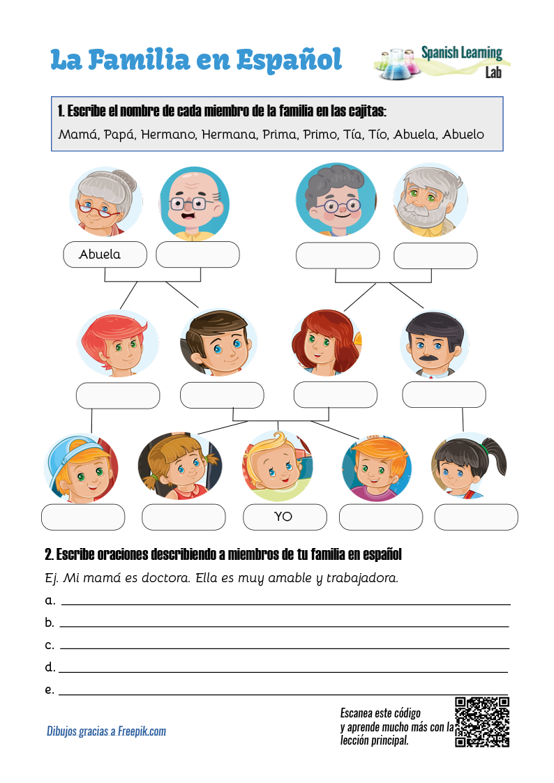 Family Members In Spanish Pdf Worksheet  Spanishlearninglab Regarding Spanish Family Tree Worksheet
