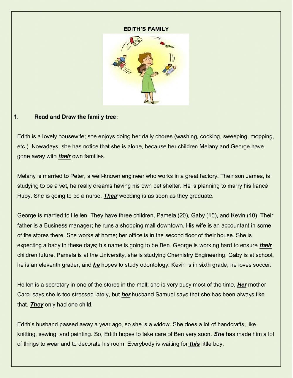 Family Reading Comprehension And Other Activities  Interactive With Regard To Reading Comprehension Worksheets For Advanced Esl Students