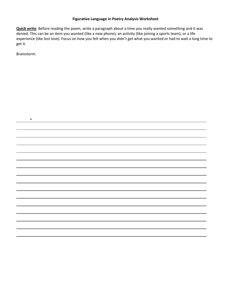 Figurative Language In Poetry Analysis Worksheet Quick Write Within Poetry Analysis Worksheet Answers