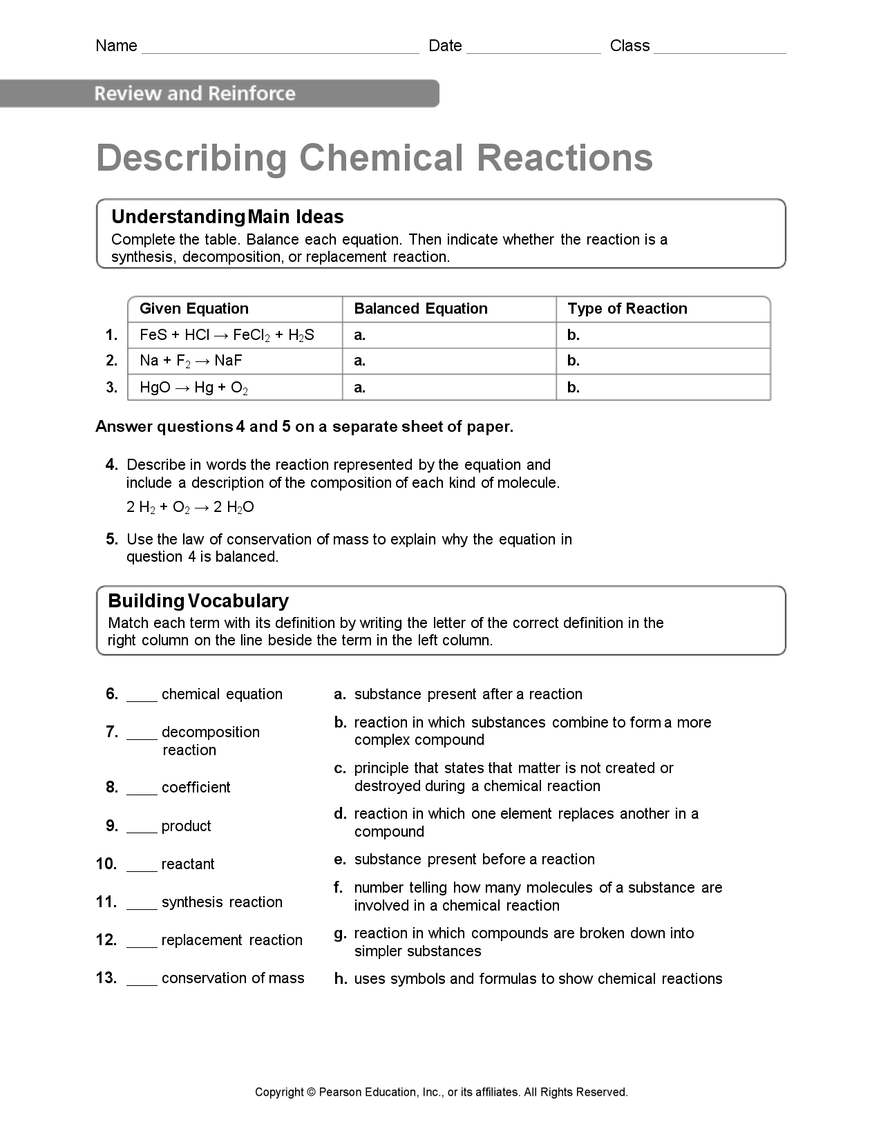 File Library Together With Describing Chemical Reactions Worksheet Answers