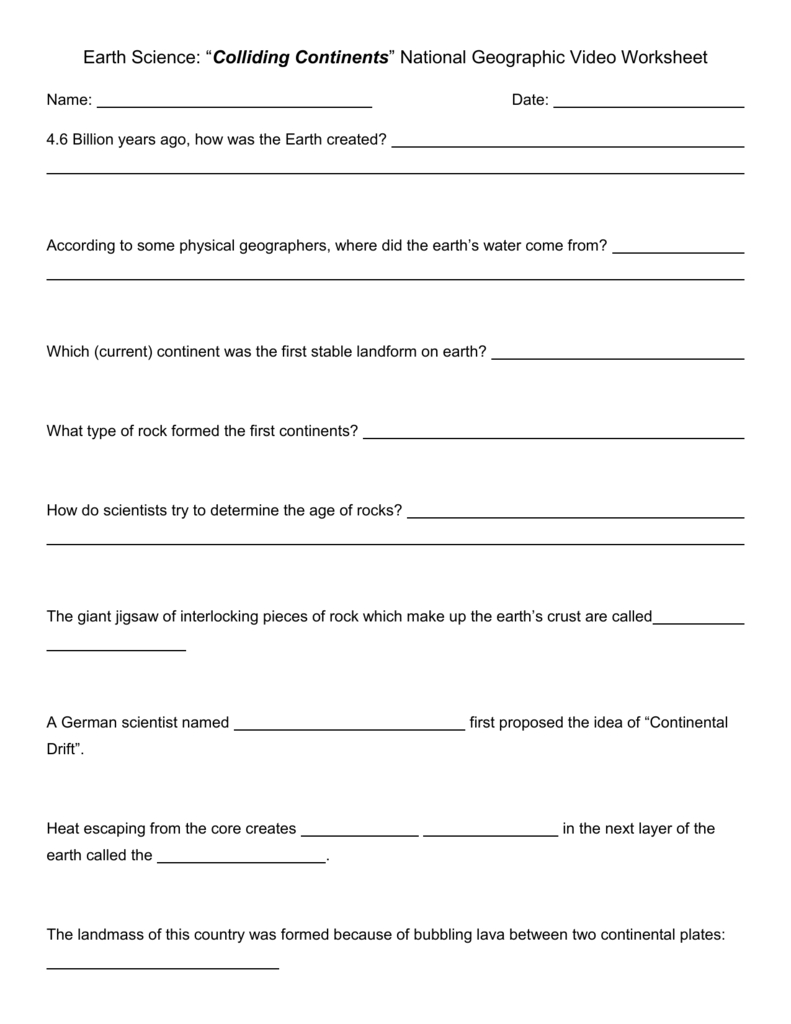 File Throughout National Geographic Colliding Continents Video Worksheet Answer Key