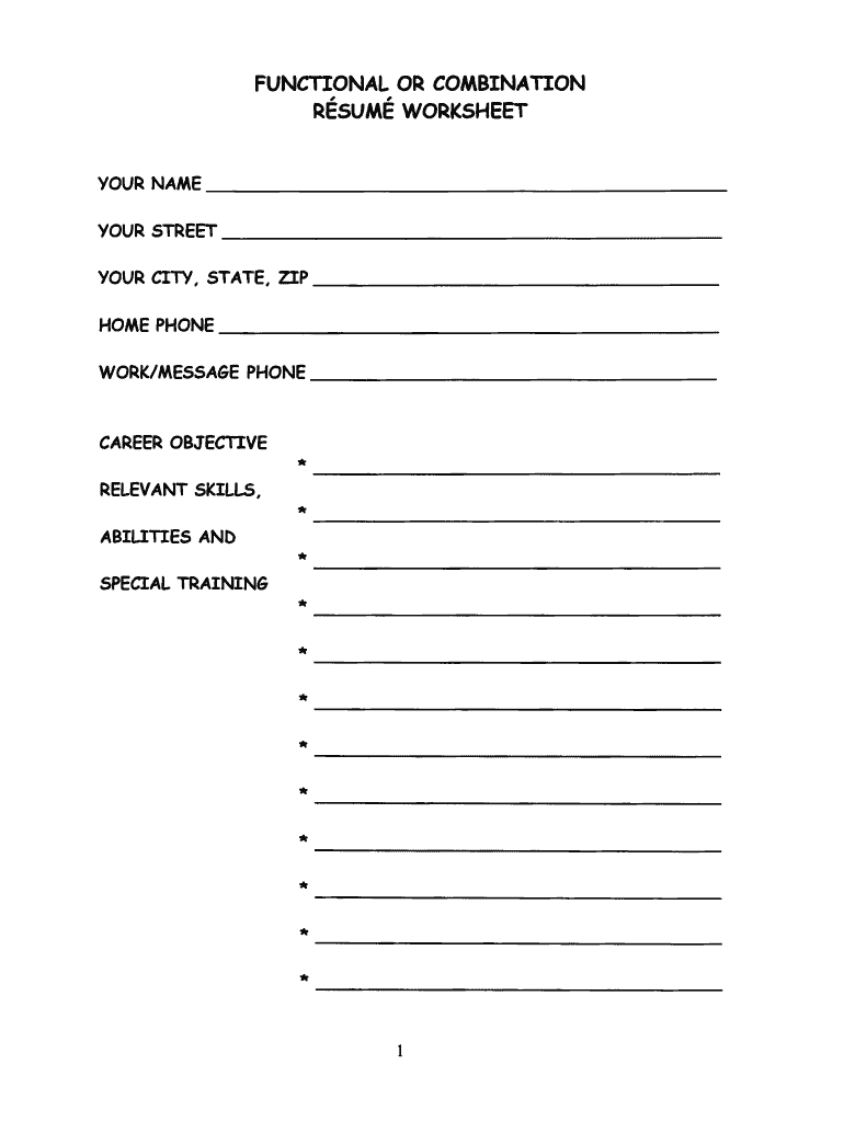 Fill In The Blank Resume Worksheet  Fill Online Printable In Fill In The Blank Resume Worksheet