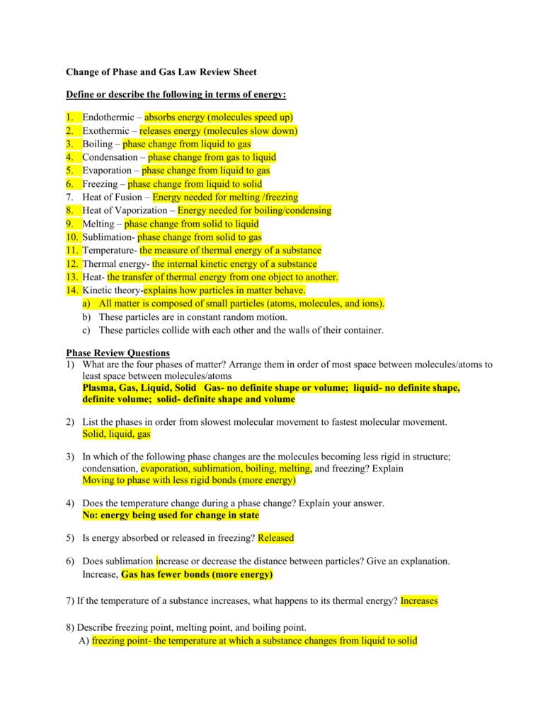 Final Exam Study Guide Part 2 States Of Matter Answer Key For Phases Of Matter Worksheet Answers