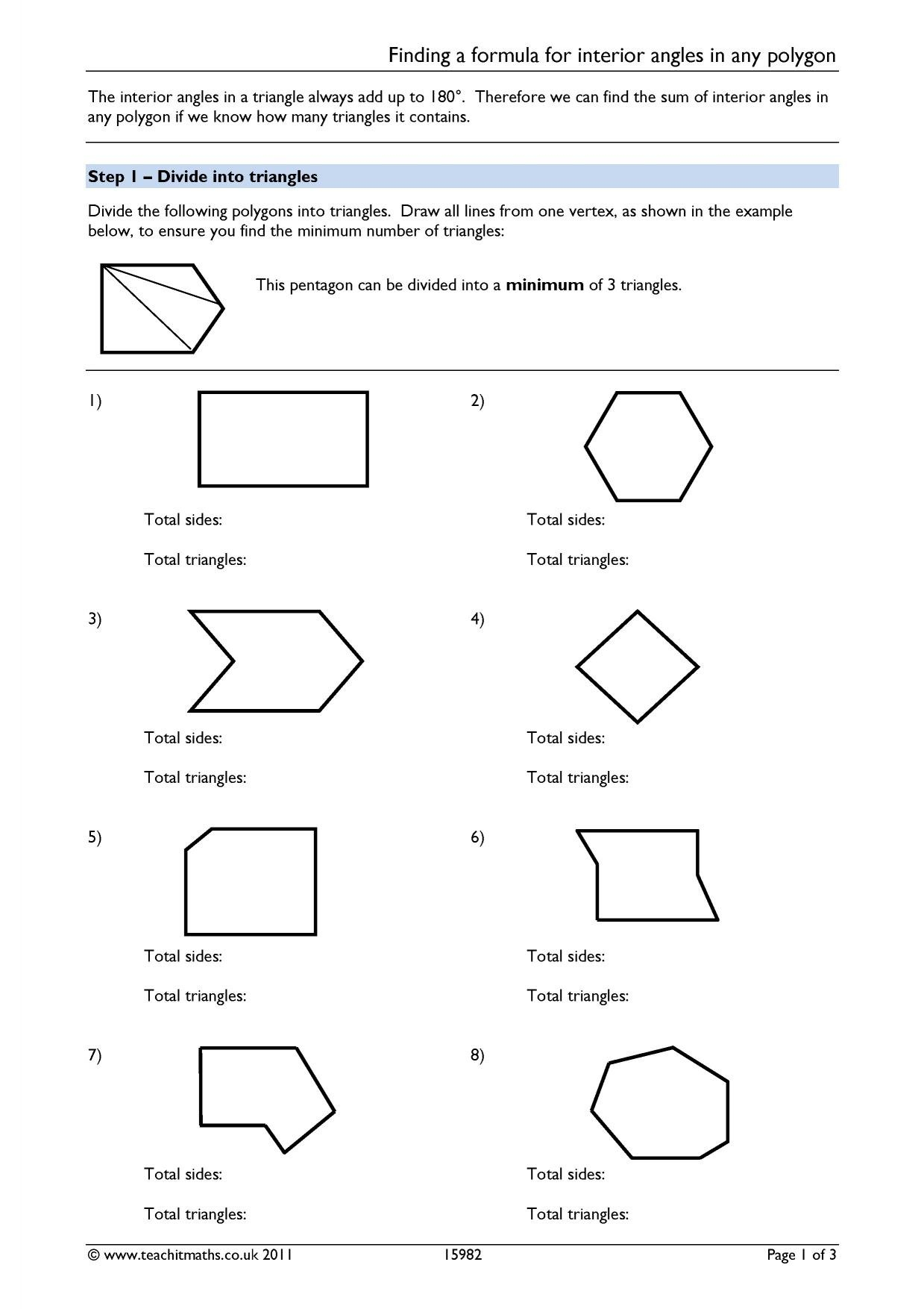 Finding A Formula For Interior Angles In Any Polygon With Angles In Polygons Worksheet Answers