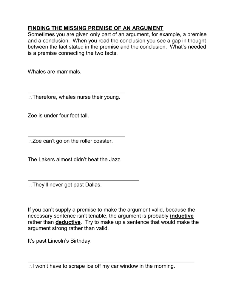 Finding The Missing Premise Of An Argument Pertaining To Premise And Conclusion Worksheet