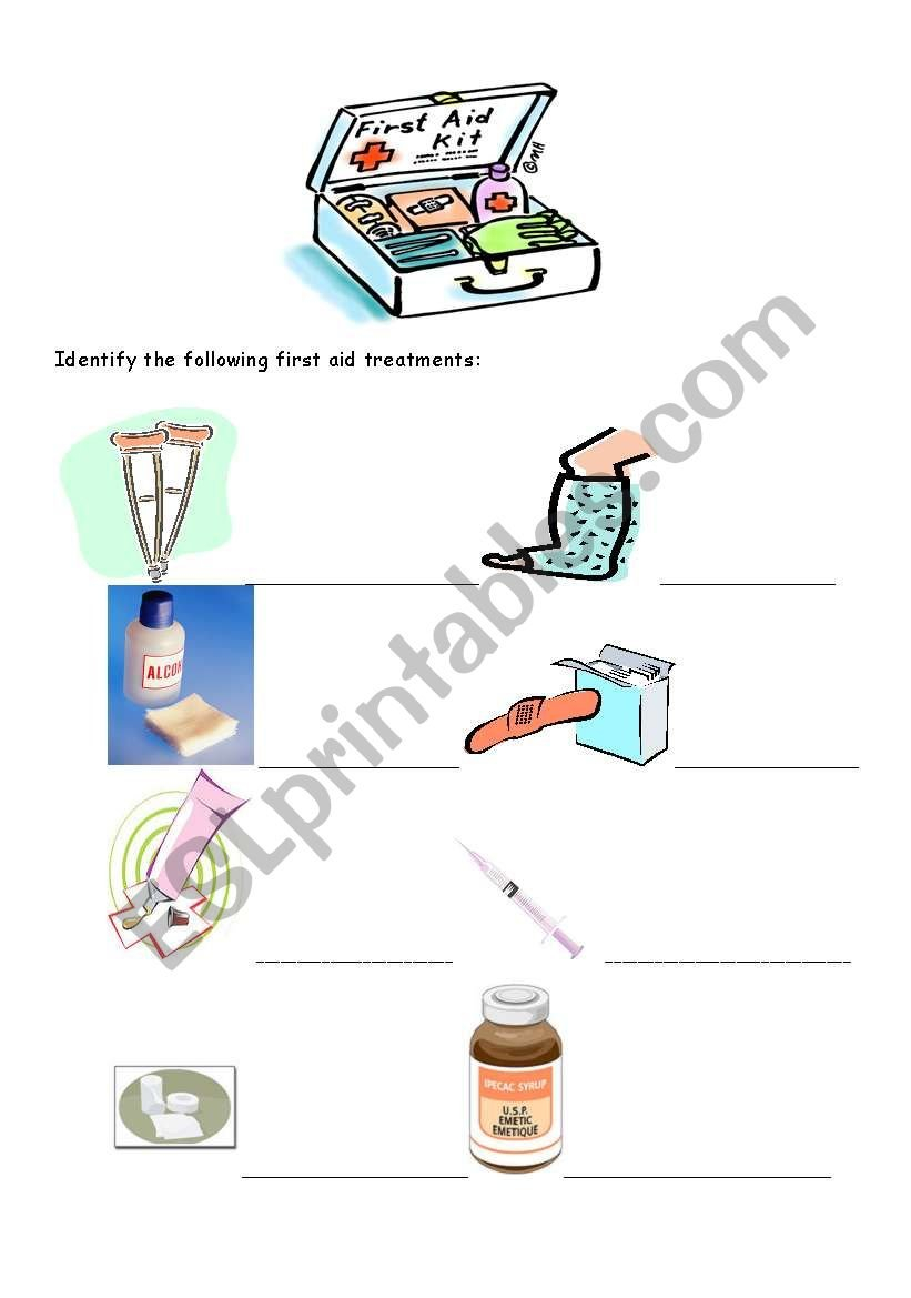 First Aid Kit  Esl Worksheetamerican Teacher Along With First Aid Worksheets