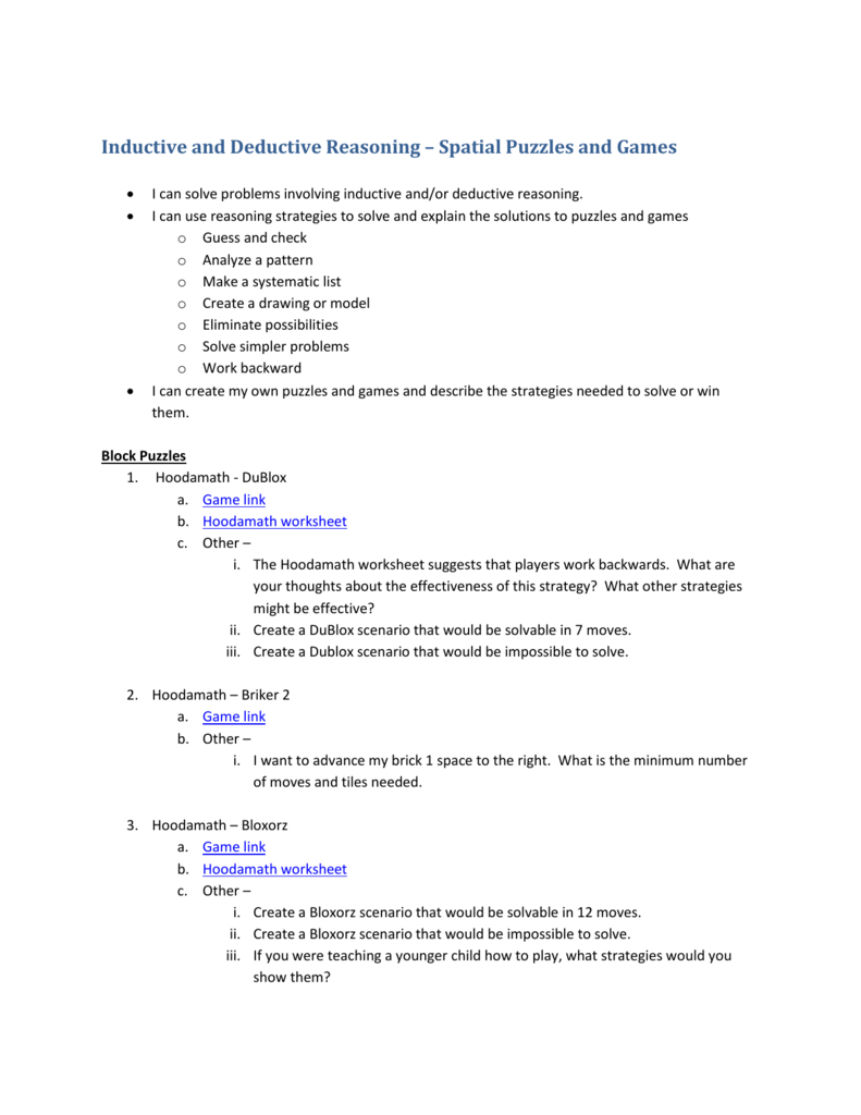 Fm202 Inductive And Deductive Puzzles And Games Together With Inductive And Deductive Reasoning Worksheet