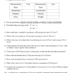 Force And Momentum Problems Worksheet In Momentum Problems Worksheet Answers