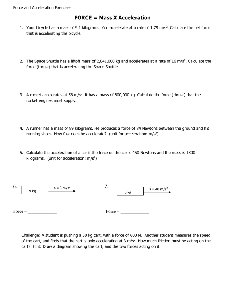 Force  Mass X Acceleration Throughout Calculating Force Worksheet