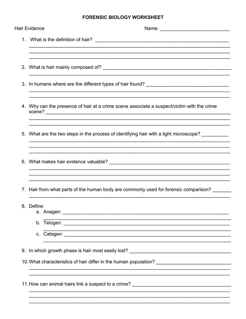 Forensic Science Worksheets  Yooob Within Hair And Fiber Evidence Worksheet Answers